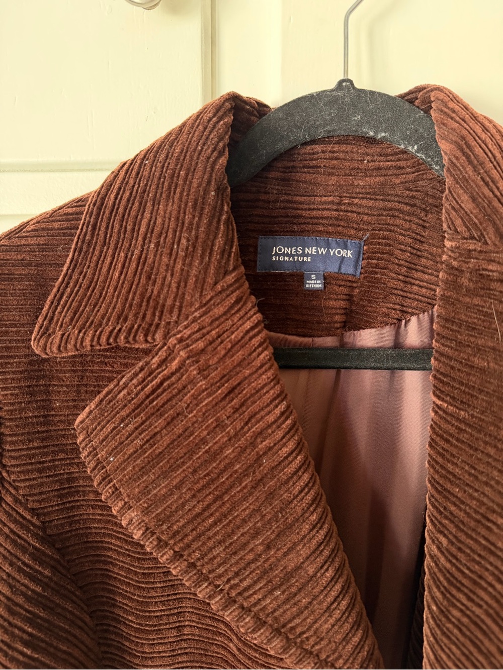 Jones New York Corduroy Belted Midi Pea Coat in Brown - Picture 3 of 5